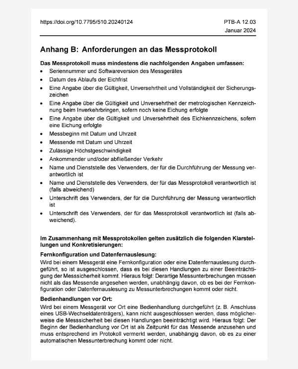 Anhang B: Anforderungen an das Messprotokoll
